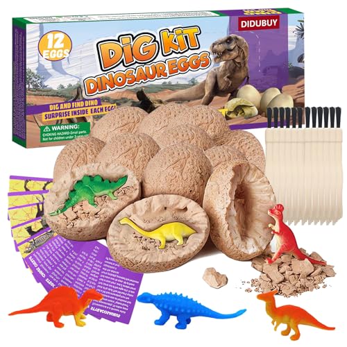 Dino Eggs Dig Kit, 12 Pack Dinosaur Eggs Excavation Science Experiments Kits for Kids 4-12, Dinosaur Toys for 3 4 5 6 7 8 9 10 Year Old Boys Girls