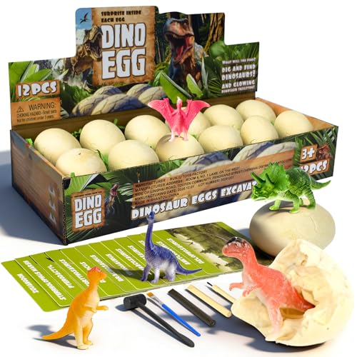 Dinosaur Eggs Toys Dig Kit, 12 Dino Eggs, Dinosaur Toy for Kids, Science STEM Dinosaur Eggs for Birthday and Easter Gift, Easter Basket Stuffers, for Boys Girls Age 3+