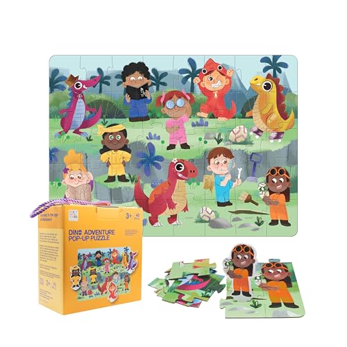 Dinosaur Kids Jigsaw Puzzle Ages 3-6, 40 Pieces + 10 Pop-Ups, Preschool Educational Fine Motor Skills. Crazy Little Books Prehistoric Floor Puzzle for Boys Girls