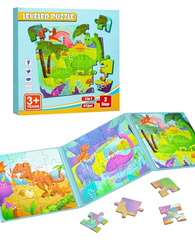 Dinosaur Magnetic Puzzles for Toddlers 3-5, 3 in 1 Travel Puzzles Book Games for Kids Ages 2-4, Travel Games and Toys for 3 4 5 6 Year olds Boys and Girls (Dinosaur 1)