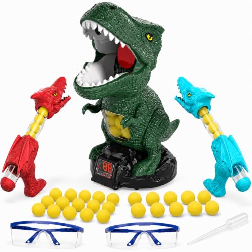 Dinosaur Shooting Boy Toys for Kids - Upgraded Electronic Scoring Target Board Game with 2 Popper Guns & 48 Foam Balls, Interactive Dino Hunting Audio Toy, Ideal Gift for Boys & Girls Ages 3+