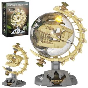 Dinosaur Skull Fossils Globe Building Set, 360° Rotatable Globe Model