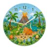 Dinosaur Wall Clock, Playful Cartoon Volcano Palm None Green Silent Wall Clock for Bedroom Office Classroom Study Room Decor 11.6x11.6 Inches