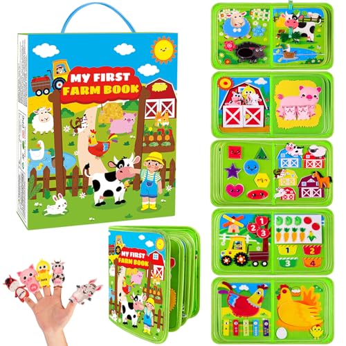 DINSUMRUG Farm Busy Book for Toddlers 1-3, Busy Board Montessori Toys for 1 Year Old Boys Girls Gifts, Educational Quiet Activity Book with Life Skills, Sensory Toys for Toddlers Baby