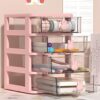 Dioche Storage Drawers Box Transparent Plastic Multilayer Desktop Storage Box with Handle, Small Drawer for Office Supplies and books. (White Four Layers)