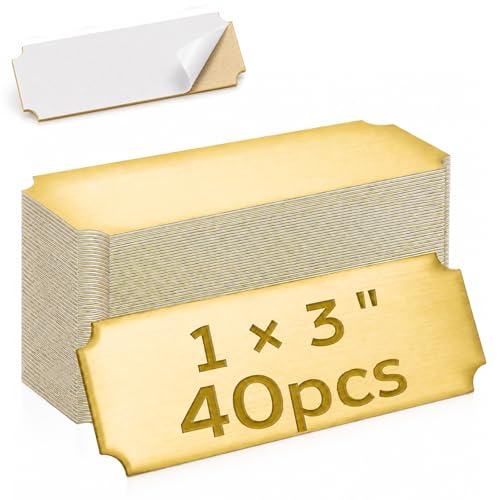 Disabeki 40 Pcs Gold Stainless Steel Name Plates for Laser Engraving, 1 x 3 Inch Brushed Blank Plaques with Adhesive Backing for Frames, Trophies, Awards and DIY Crafts