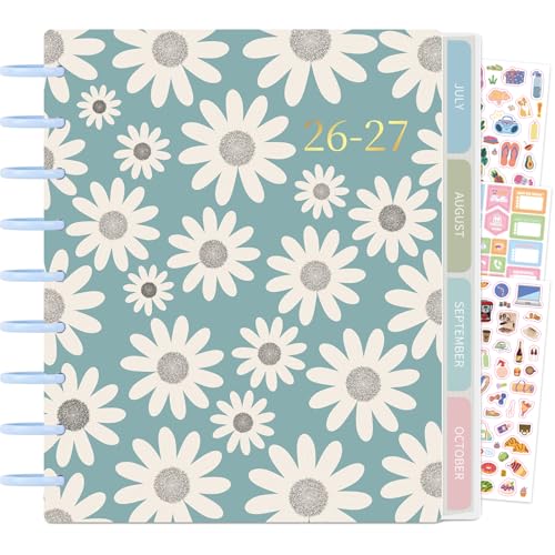 Disc-Bound Planner 2026-2027, Classic Sizes (7" x 9.25"), July 2026 - June 2027 Weekly and Monthly Planner, 9 Disc Holes Calendar Book, Agenda Book with 12 Dividers, Soft Cover - Daisy
