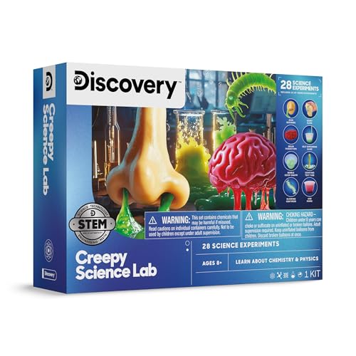 Discovery Creepy Science Lab - 28 Experiments Science Kit| Slime, Boogers, Brain Dissection| STEM Learning Toy| Glow in the Dark Chemistry Set| Kids Educational Activity| Gift for Boys Girls| Ages 8+