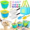 DISHIO Beach Toys for Kids, 24 Pcs Metal Sand Sifter & Collapsible Beach Buckets Set, Stainless Steel Sand Shovel, Sandcastle Building Kit with Mesh Bag, Travel Sand Toys for Toddlers Age 3-10