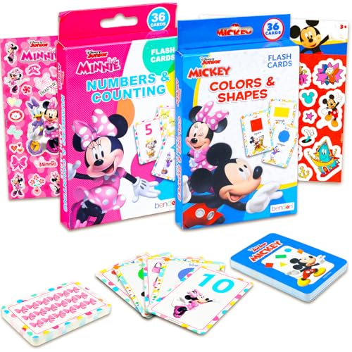 Disney Flash Cards Set Toddler Kids - Bundle with 72 Flashcards Featuring Numbers & Counting and Colors & Shapes for Pre-K Boys, Girls Plus Stickers | Mickey and Minnie Learning Toys