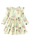 Disney Princess Tiana Baby Girl Dress Light Green Floral Ruffle Long Sleeve Casual Fall Clothes Cute Infant Outfit Birthday Gift Party Costume 6-9M