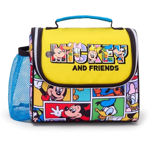 Disney Store Official Mickey Mouse & Friends Insulated Lunch Box For Kids With Side Mesh Pocket, Water Resistant Design, Backpack Attachment Snaps, Interior Name Label, Disney Screen Art
