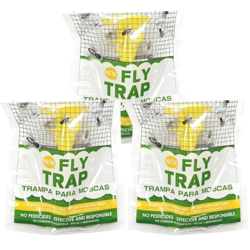 Disposable Fly Traps Outdoor 4 Pack, Natural Pre-Baited Hanging Fly Bags, Non-Toxic Bug Catcher for Outside Home, Garden, Pool, Patio, Camping, BBQ Area, Backyard, Picnic & Flying Insect Pest Control.