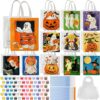 Dispowreath 12 Set Halloween Pre Drawn Canvas Bags Kit Party Favor Canvas Tote Bags DIY Painting Pre-drawn Designs with Paintbrushes, Acrylic Paints, Brushes, Aprons for Beginners, DIY Craft Project
