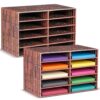 Dispowreath 2 Pack 10 Slots Construction Paper Storage, Classroom Mailboxes, Back to School Literature Cardboard Paper Organizer for Teacher, Office, 19.7 x 12.4 x 11.8 Inches (Red and Brown,Brick)