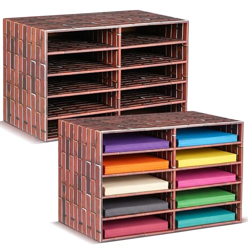 Dispowreath 2 Pack 10 Slots Construction Paper Storage, Classroom Mailboxes, Back to School Literature Cardboard Paper Organizer for Teacher, Office, 19.7 x 12.4 x 11.8 Inches (Red and Brown,Brick)