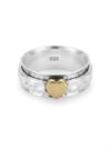 Divyanshi Jewellers Solid 925 Sterling Silver & Gold-Tone Heart Charm Spinner Hammered Band Handmade Women's Ring for Gift