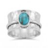 Divyanshi Jewellers Solid 925 Sterling Silver Turquoise Oval Stone Spinner Ring - Unique Handmade