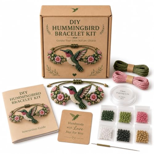DIY Beaded Bracelet Making Kit, Beginner-Friendly Beaded Bracelet Animal Making Kit, Three-Dimensional Beadwork Jewelry Craft Kit with Full-Color Instruction Sheet, for Craft Lover,Hummingbird