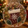 DIY Christmas Santa Pearl Bead Painting Kit, Hanging Window Ornament Craft, Crystal Bead Mosaic Decoration with Gem Embellishments, Holiday Handmade Art Set for Christmas Home (Merry Stocking)