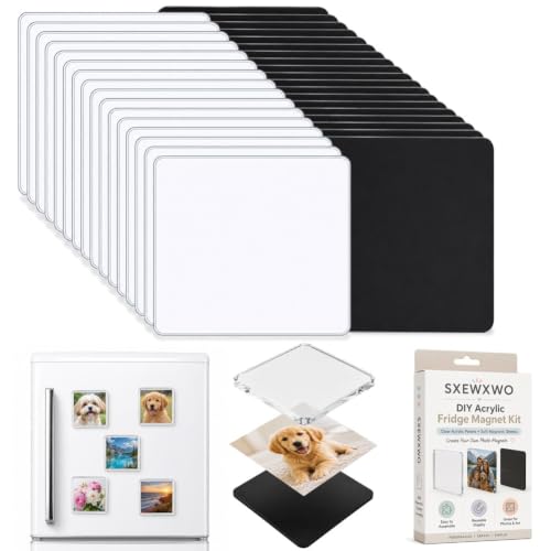 DIY Clear Acrylic Fridge Magnet Kit, Custom Magnets for Photo Refrigerator with Adhesive, Rectangle Round Thin Memory Transparent Picture Backing, Maqnet Photoes Frames Make Own