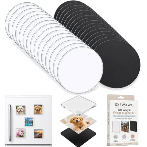 DIY Clear Acrylic Fridge Magnet Kit, Custom Magnets for Photo Refrigerator with Adhesive, Rectangle Round Thin Memory Transparent Picture Backing, Maqnet Photoes Frames Make Own