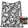 DIY Coloring Throw Blanket Kit with 24 Fabric Markers – Soft Plush Flannel Creative Craft Set, Fun Family Activity for Kids & Adults, Cozy Gift for Birthday & Holidays