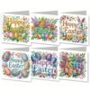 DIYDeligths 6Pcs DIY Foldable Diamond Art Painting Greeting Cards, Creative Easter Festivals Handmade Thank You Card Set Blessing Greeting Card Craft Gift Idea(Easter Font)