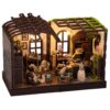DIY Miniature House Set, Reading Corner Set, 3D Wooden Jigsaw Puzzle Bookshelf Craft Set, Doll’s House Set with LED Lights, Miniature Architecture Set Suitable for Adults (TSZH-6810-6809)