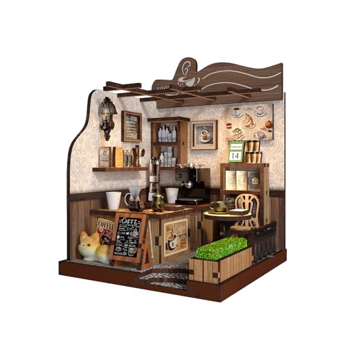 DIY Mini House Country Cafe 3D Wooden Puzzle Craft Model for Adults, Miniature Dollhouse Kit, Mini Coffee Shop Building Kit with Tools, Creative Home Decor & Unique Gift for Coffee Lovers