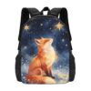 Diyodk Starry Night Fox Backpack,3d Print Laptop Backpack Lightweight Casual Daypack Bookbag Multi-Function Travel Backpack 16.5 In