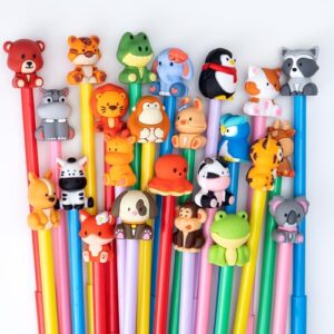 DMIGHT Cute Safari Animals Cartoon Gel Black Ink Pens,Random Kawaii Writing Pens,Assorted Styles Pens for School Office Home Student Kids Present (24)