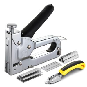 DNA Motoring 3-in-1 Upholstery Stapler Gun 1500 Staples, Heavy Duty Stapler Nail Gun for Wiring, Data Cables, Carpentry, Decoration, DIY, W/Staple Remover, Silver, TOOLS-00366