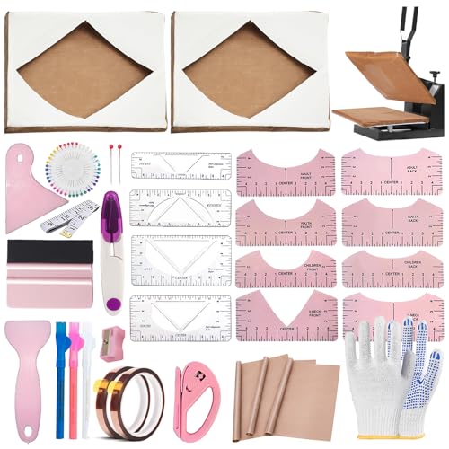 DNSGOOR Sublimation Shirts Tool Kits for Vinyl Alignment with 2 Pcs Heat Press Platen Wrap Cover 16 x 24 Inch for Cricut Heat Press HTV Vinyl Center Designs,Craft Sewing Accessories