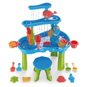 DoBoAoFa 3-Tier Kids Sand Water Table with Chair, Rain Showers Play Table Toy for Sensory Exercise Friendship Building, Summer Beach senssory Toys for Toddler Boys Girls Age 3-5