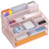 Docnest 3 Tier Mesh Desk Organizer with Letter Tray & Paper Sorter, Pink