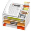 DocNest 4 Tier Metal Mesh Desk File Organizer with Phone Shelf, White