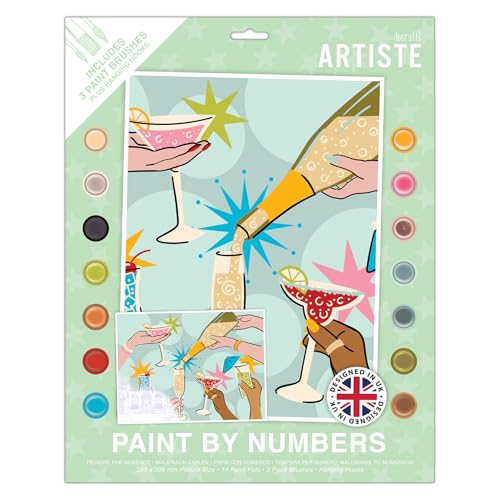 DOCRAFTS Artiste Large Paint by Numbers, Cheers, Summer Craft, 395x295mm Board 14 Acrylic Colour Paint 3 Size Brush Set, Adults Craft, Hobbies Craft, Number Coded Design, Personalised Art