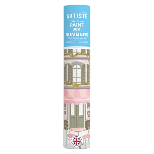 DOCRAFTS Artiste Wall Hanging Paint by Numbers, Café Scene, Summer Craft, Gift, 21 Acrylic Colour Paint 3 Size Brush Set, Adults Craft, Hobbies Craft, Number Coded Design, Personalised Art