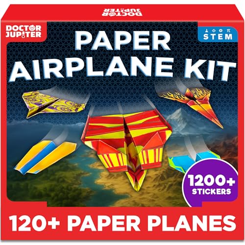 Doctor Jupiter Paper Airplane Book Kit for Kids Ages 6+ | Birthday Gift Ideas for 6-7-8-9-10 Year Old Boys & Girls | Make & Fly 120+ Paper Airplanes with 1200+ Stickers | STEM Airplane Toy, Craft Kit