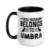 Dog Name Umbra Personalised Gift This Human Belongs To a Ceramic Mug, Black/White, 15oz