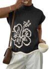 Dokotoo Lady Work Tops Business Casual Floral Sweater,Black,Medium