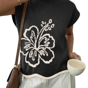 Dokotoo Lady Work Tops Business Casual Floral Sweater,Black,Medium