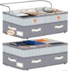 Dolicer 2 Pack Under Bed Storage with Wheels, 6in-10in Height Adjustable Underbed Storage Containers, 92L XXXL Under Bed Drawers Rolling Bin with Clear Lids for Shoes Clothes Organizers(Gray Stripes)