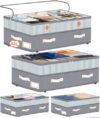 Dolicer 4 Pack Under Bed Storage with Wheels, 6in-10in Height Adjustable Underbed Storage Containers, 92L XXXL Under Bed Drawers Rolling Bin with Clear Lids for Shoes Clothes Organizers(Gray Stripes)