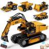 DOLIVE 5 in 1 STEM Building Block Set, App & Remote Control Construction Vehicle Kit, DIY Excavator Crane Truck Bulldozer Roller, Educational Birthday Gift for Kids 8-14 Years Old