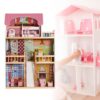 Doll Cottage Wooden Dollhouse Dollhouse Playset with 14 Accessories Pine MDF Fabric 25.6 x 11.8 x 39 in with Balcony Stairs for Kids Age 3+