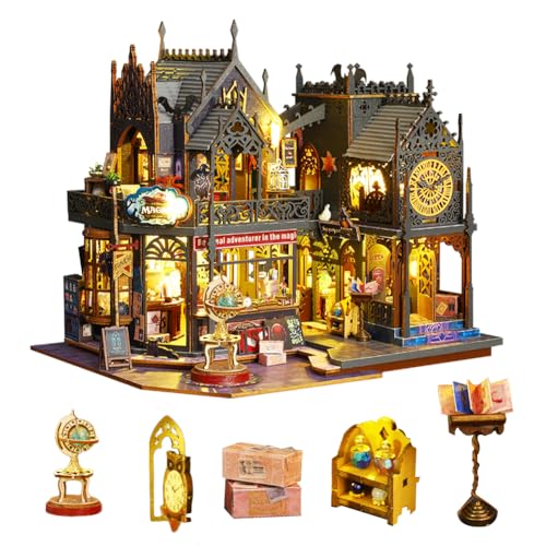 Dollhouse Kit DIY Miniature Furniture Dollhouse Kit House Wooden Exquisite Dollshouse LED Lights and Music Movement Christmas Birthday Creative Aldult Friend Gift (Magic City) (Without dust Cover)