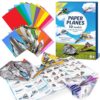 DoodleDoo 60 Pcs Paper Airplane Origami Kit for Kids, Double Sided Origami with Instruction Manual, Colorful Folding Papers Crafts for Kids, Gift for Boys and Girls