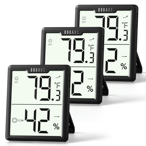 DOQAUS 3 Pack Digital Hygrometer Indoor Thermometer, Digital Temperature and Humidity Monitor with Large 3.4" LCD Display, Humidity Meter for House, Baby Room, Office, Greenhouse, Cellar